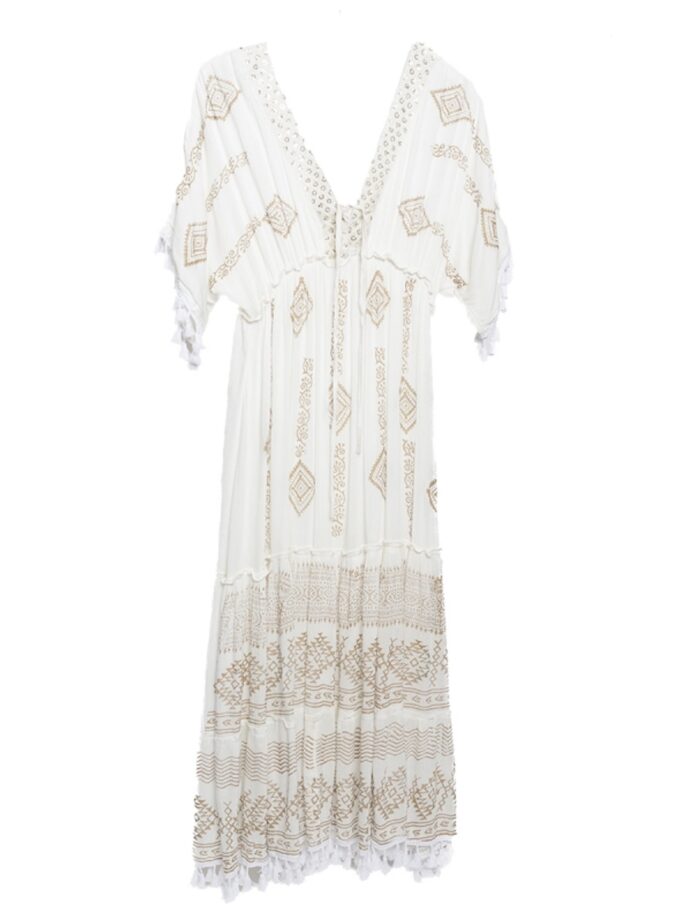 Long Dress - White and Gold lovebyhands.gr