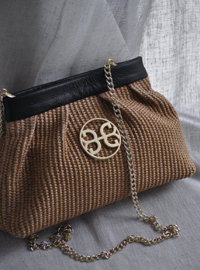 Kiss Raffia Pouch - Black lovebyhands.gr