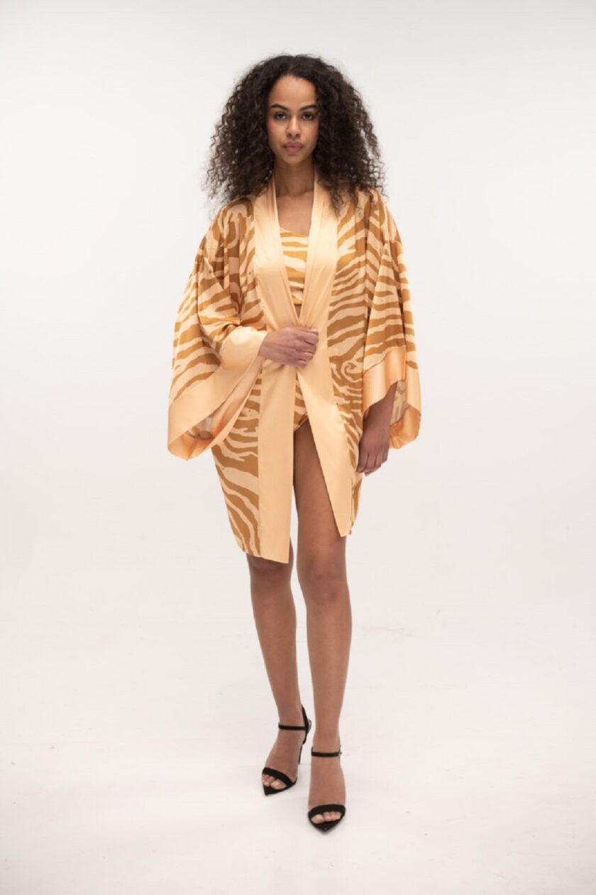 Satin Kimono - Zebra Nude lovebyhands.gr