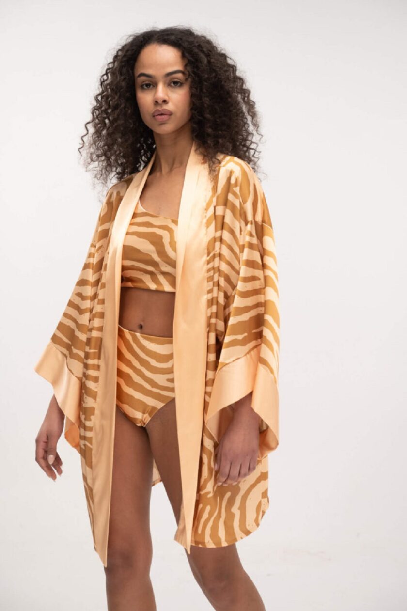 Satin Kimono - Zebra Nude lovebyhands.gr