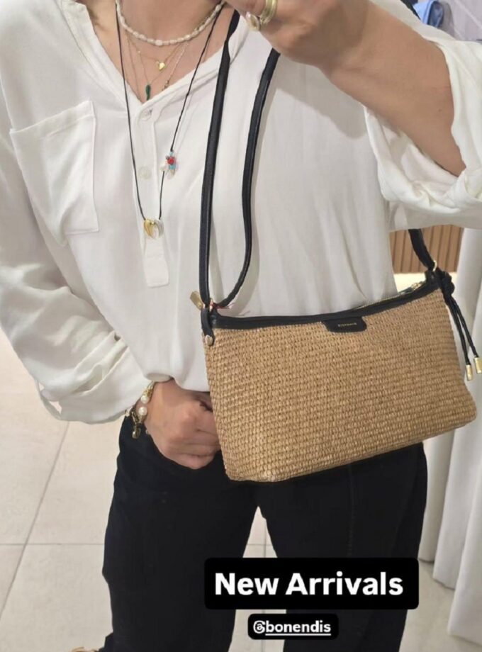 Irene Raffia Shoulder Bag - Black lovebyhands.gr