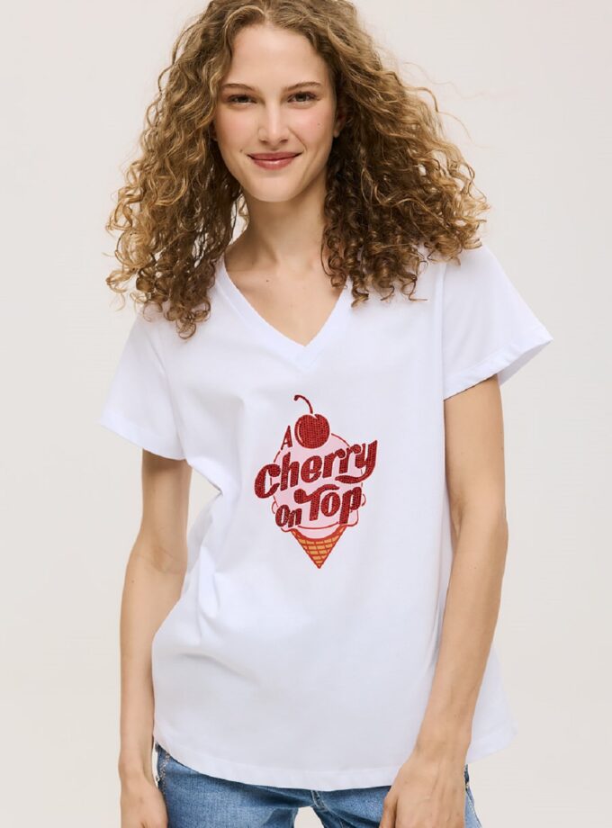 Μπλούζα Unitee Με Τύπωμα Cherry on Top lovebyhands.gr