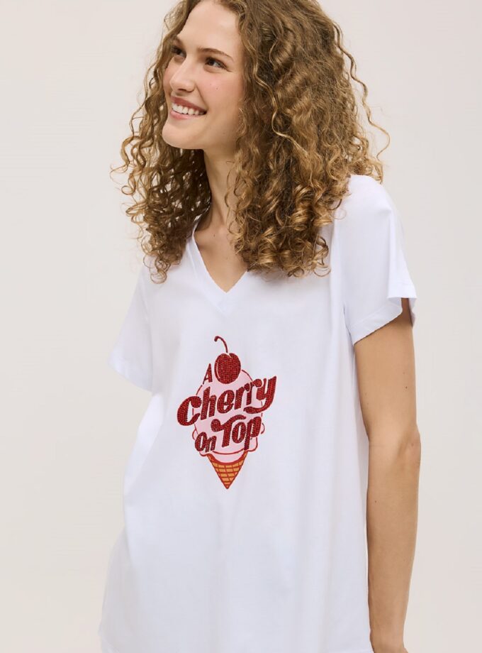 Μπλούζα Unitee Με Τύπωμα Cherry on Top lovebyhands.gr
