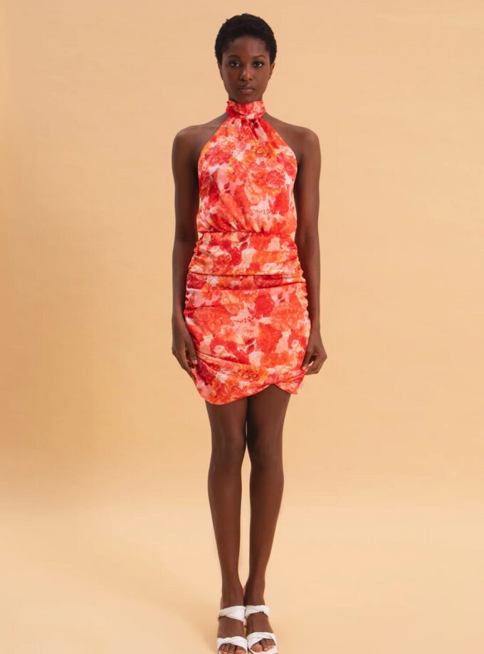 Sunset Dream Mini Satin Halterneck Dress lovebyhands.gr