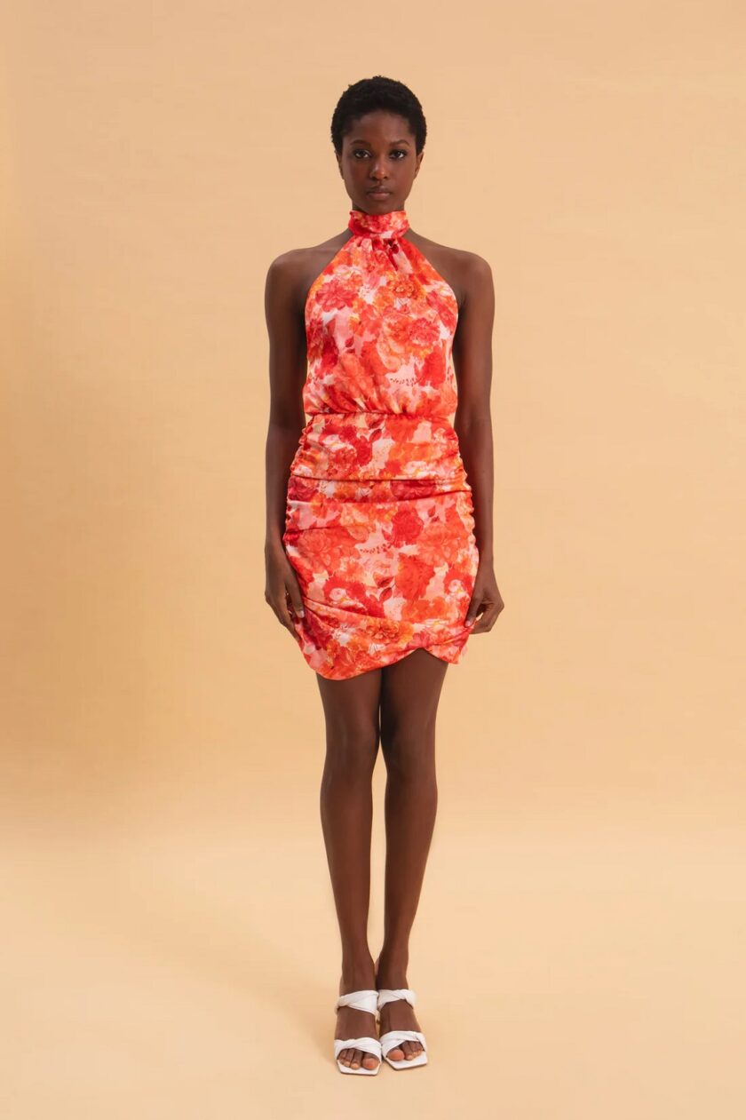 Sunset Dream Mini Satin Halterneck Dress lovebyhands.gr