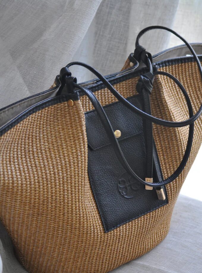 Amanda Raffia Shopper Bag - Black lovebyhands.gr