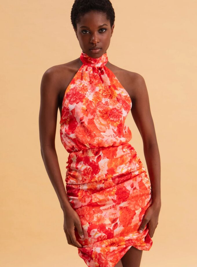 Sunset Dream Mini Satin Halterneck Dress lovebyhands.gr