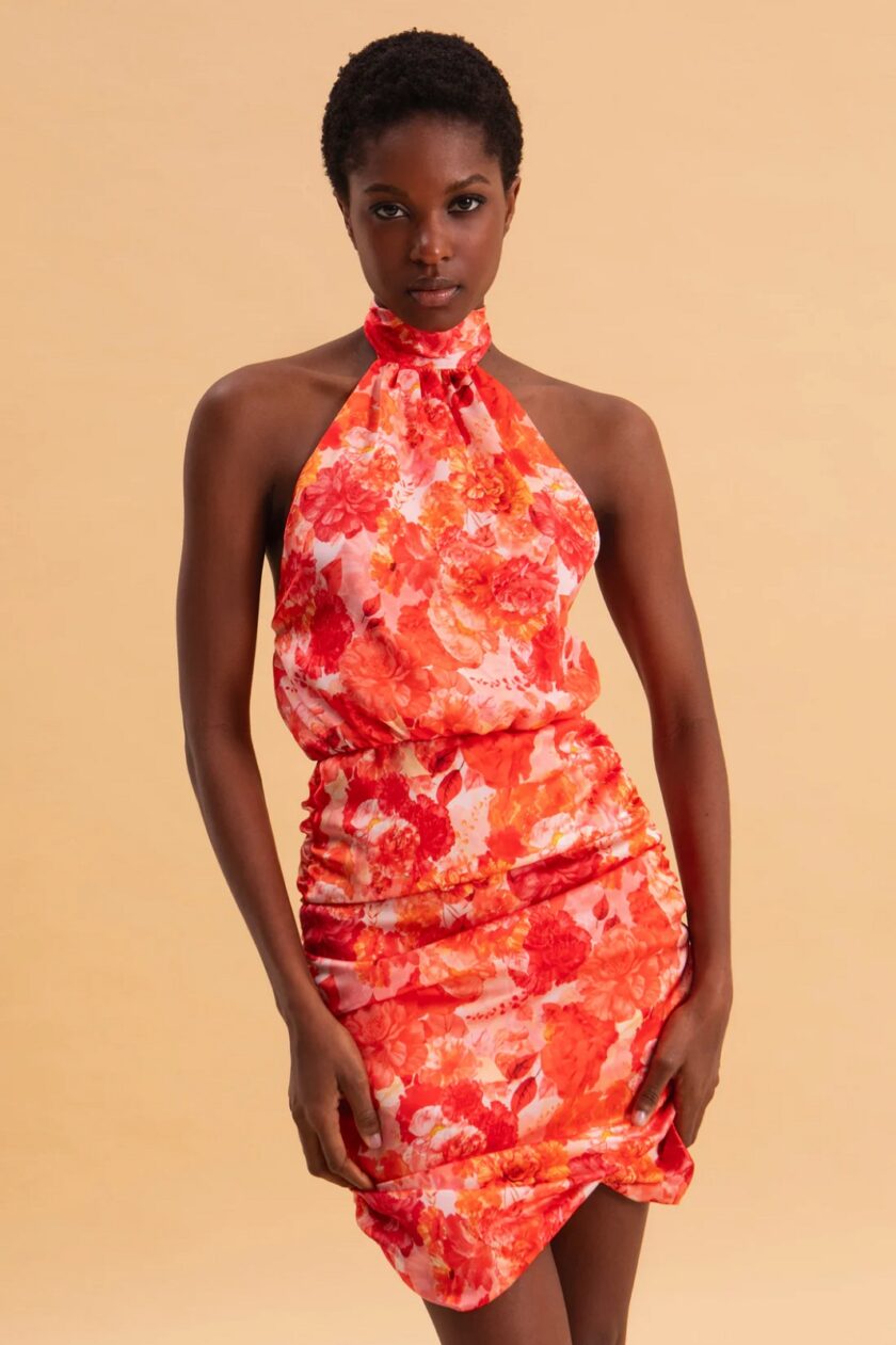 Sunset Dream Mini Satin Halterneck Dress lovebyhands.gr