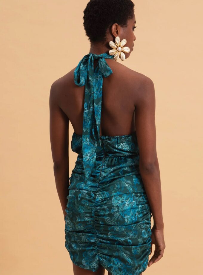 Teal Elegance Mini Satin Dress lovebyhands.gr