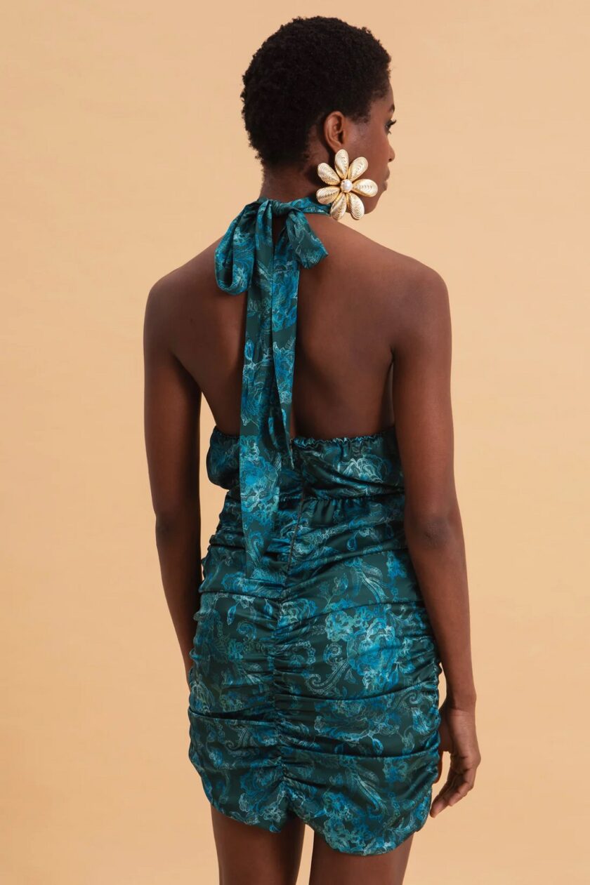 Teal Elegance Mini Satin Dress lovebyhands.gr