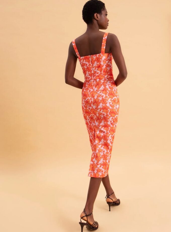 Coral Hibiscus Midi Dress lovebyhands.gr