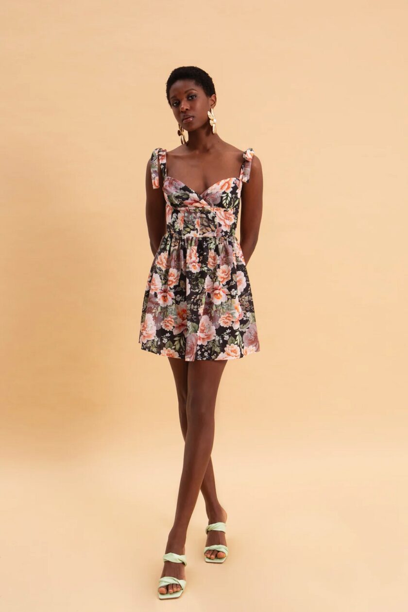 Peonies Love Mini Linen Dress lovebyhands.gr