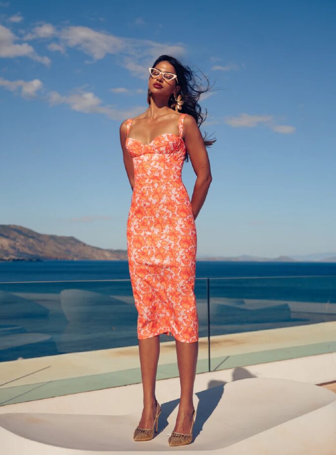 Coral Hibiscus Midi Dress lovebyhands.gr