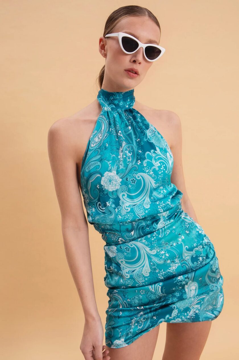 Pasley Waves Mini Satin Halterneck Dress lovebyhands.gr