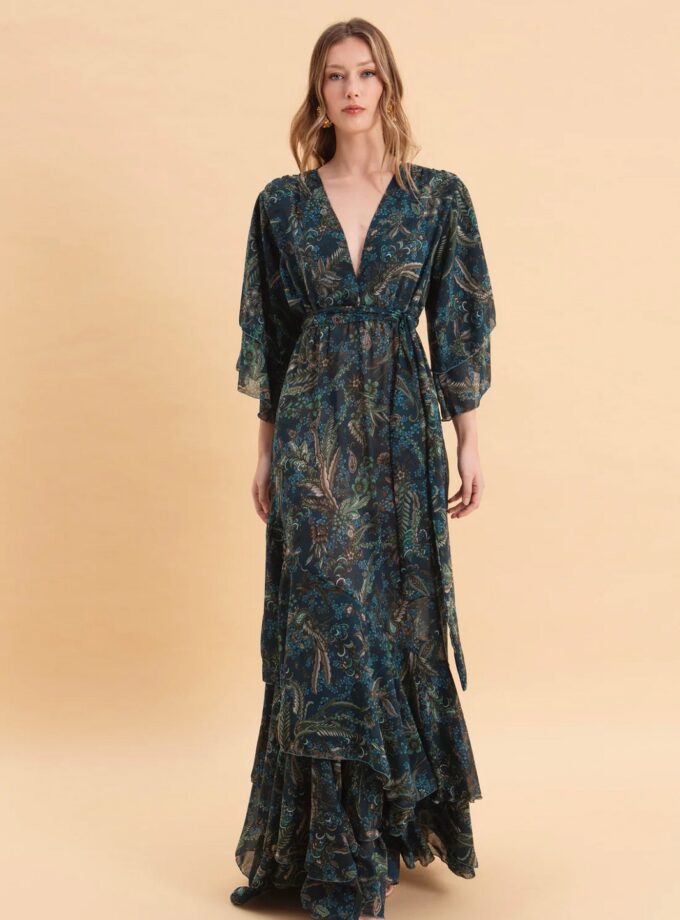 Mystic Forest Maxi Dress With Ruffles lovebyhands.gr