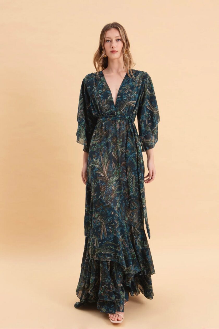 Mystic Forest Maxi Dress With Ruffles lovebyhands.gr