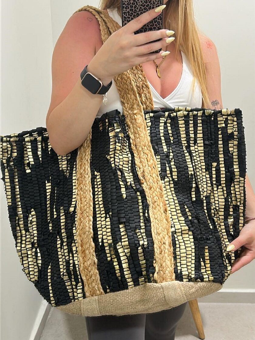 Beach Bag – Black & Gold lovebyhands.gr