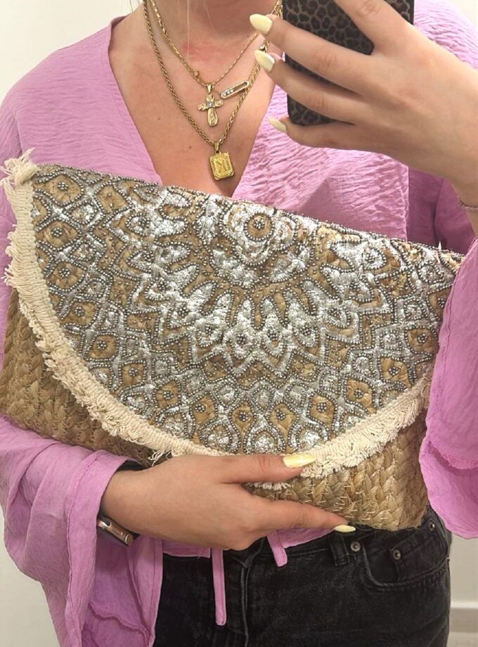 Τσάντα ώμου - Beige & Silver lovebyhands.gr
