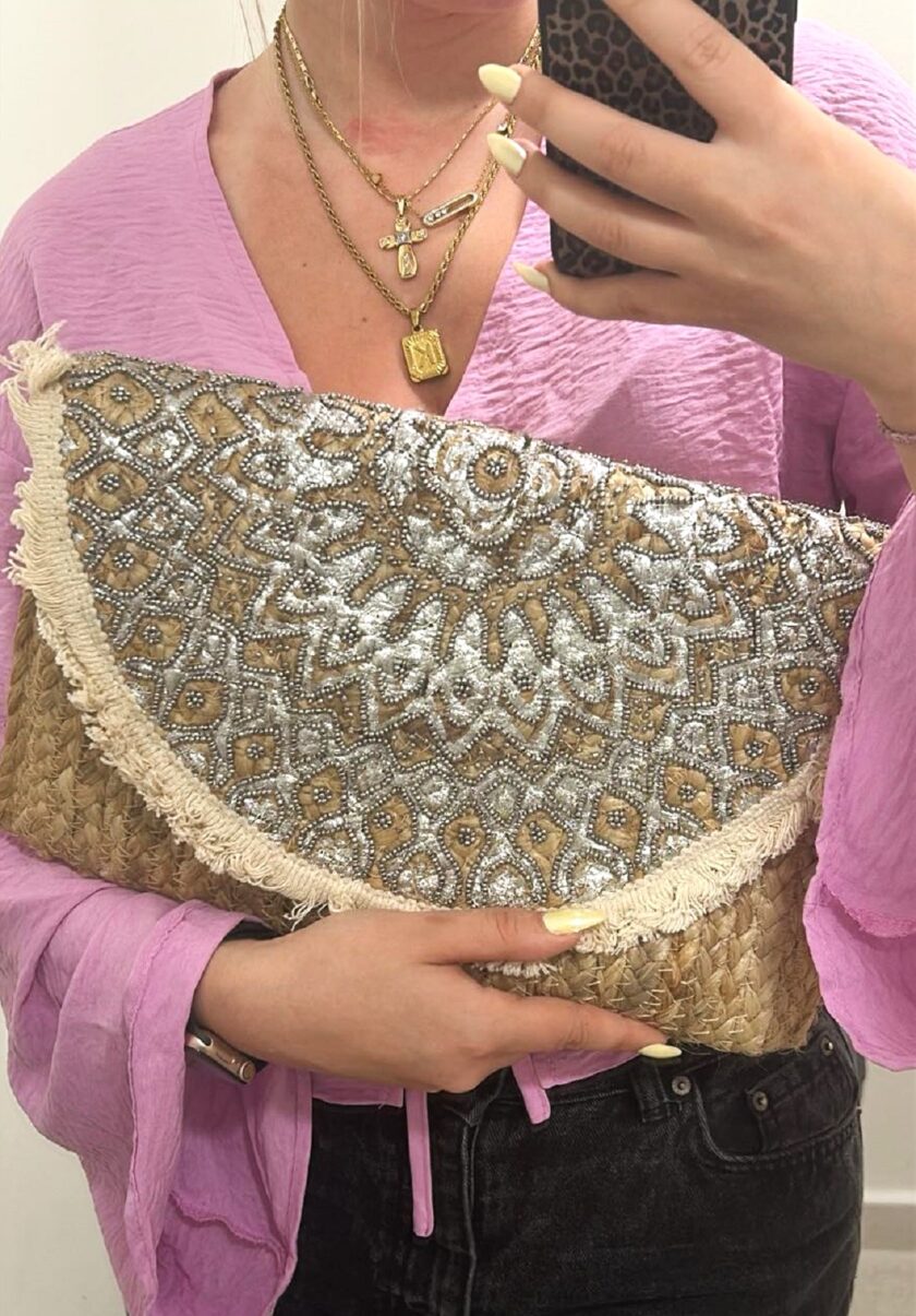 Τσάντα ώμου - Beige & Silver lovebyhands.gr