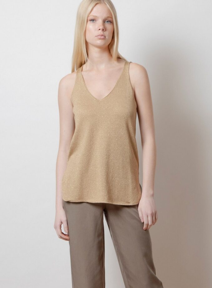 Lurex Τοπ Με V Λαιμό - Gold lovebyhands.gr