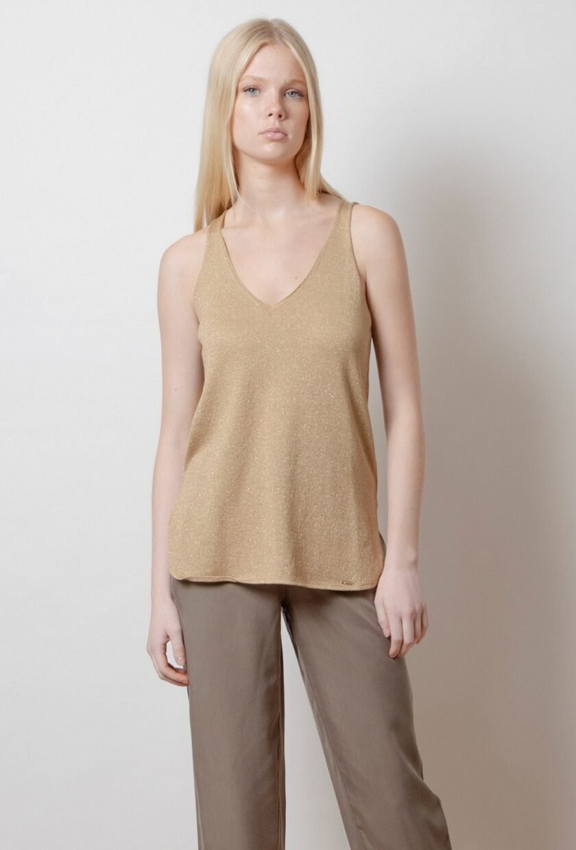 Lurex Τοπ Με V Λαιμό - Gold lovebyhands.gr