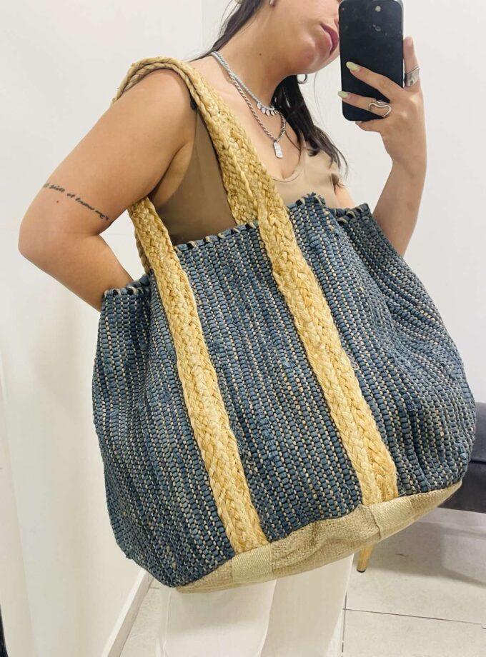 Τσάντα Oversize Cotton - Blue lovebyhands.gr