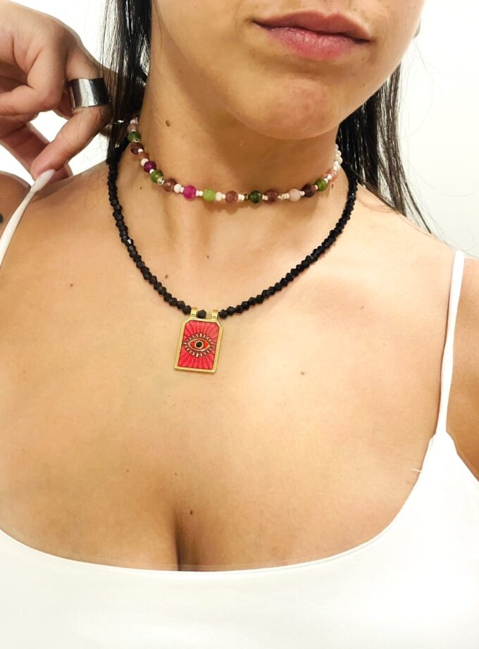 Pink Eye Necklace lovebyhands.gr