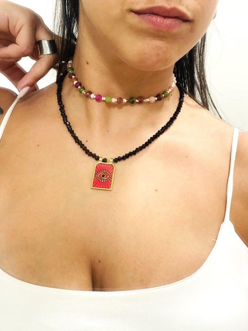 Pink Eye Necklace lovebyhands.gr