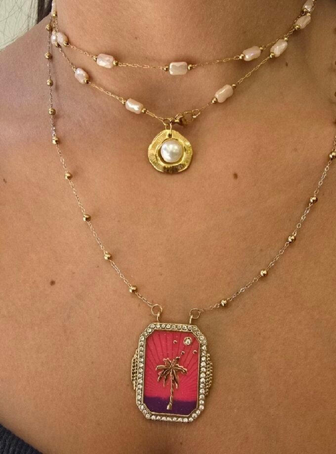 Pink And Gold Tree Necklace lovebyhands.gr