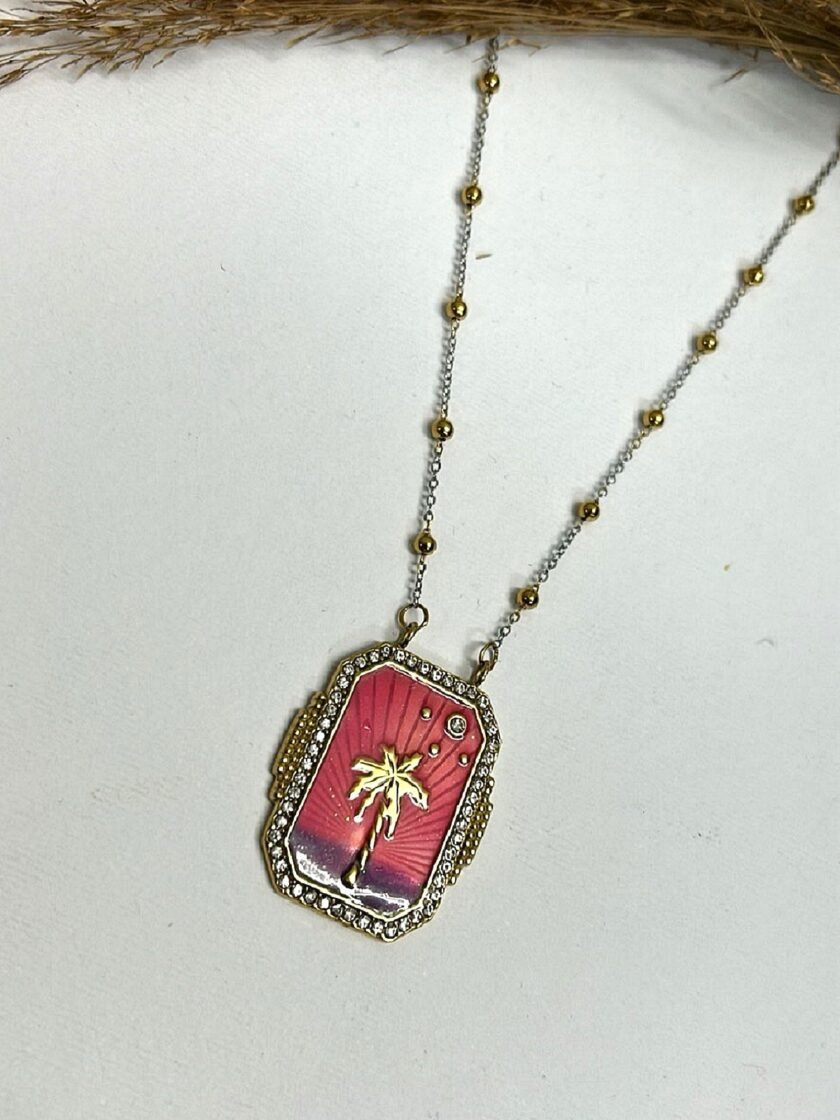 Pink And Gold Tree Necklace lovebyhands.gr