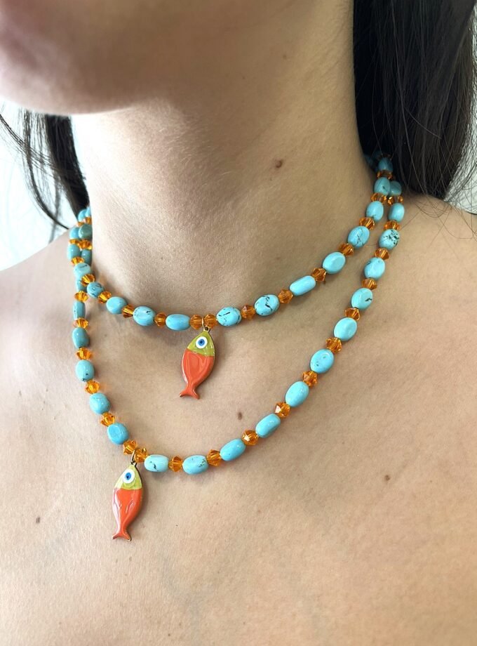 Orange Fish Necklace lovebyhands.gr