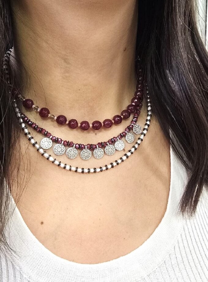 Bordeaux And Silver Necklace lovebyhands.gr