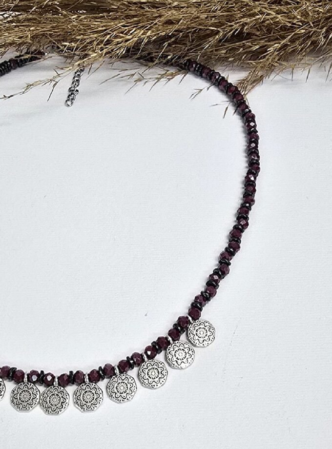 Bordeaux And Silver Necklace lovebyhands.gr