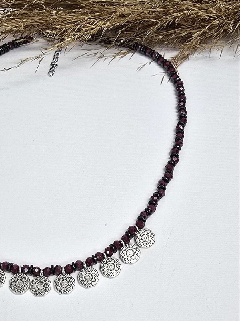 Bordeaux And Silver Necklace lovebyhands.gr